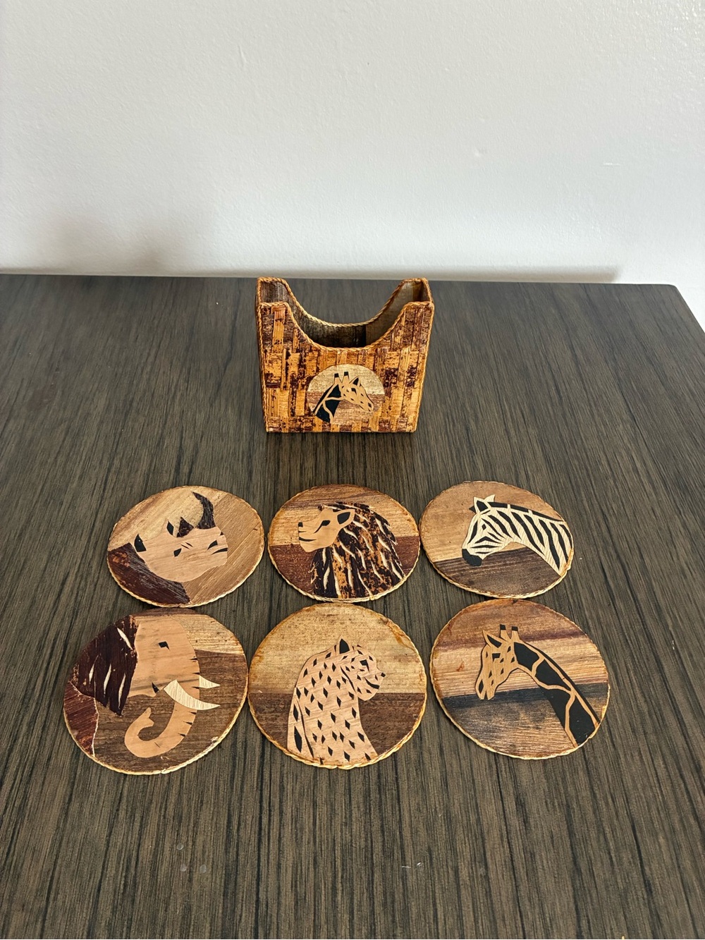 Handcrafted Bamboo Safari Animal Coaster Set - Natural Brown